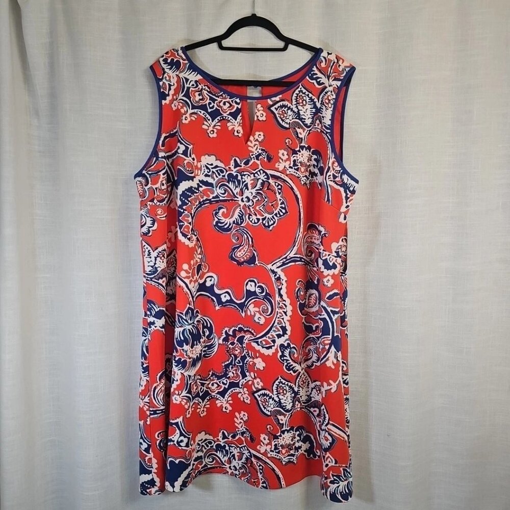 Women's Madison Leigh Red/Navy Sleeveless Keyhole Shift Dress-Size: 24W-NWT